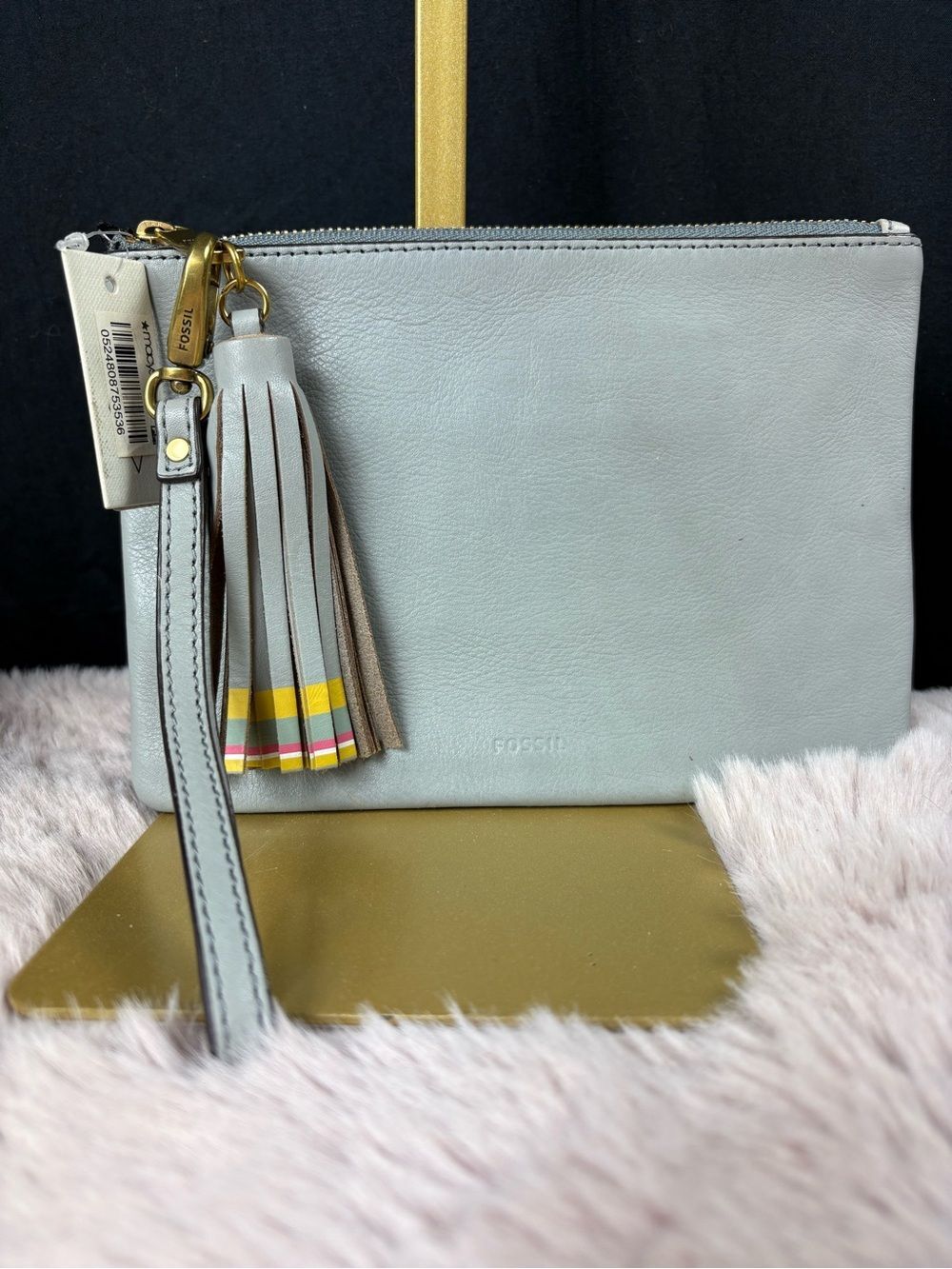Fossil Leather Small Tassel Wristlet Iron Gray NWT